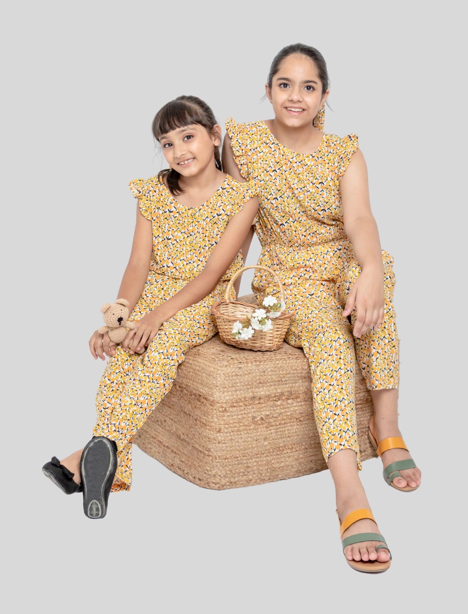 Summer Floral Jumpsuit for Girls Kids (Yellow) - Tweeny Mini