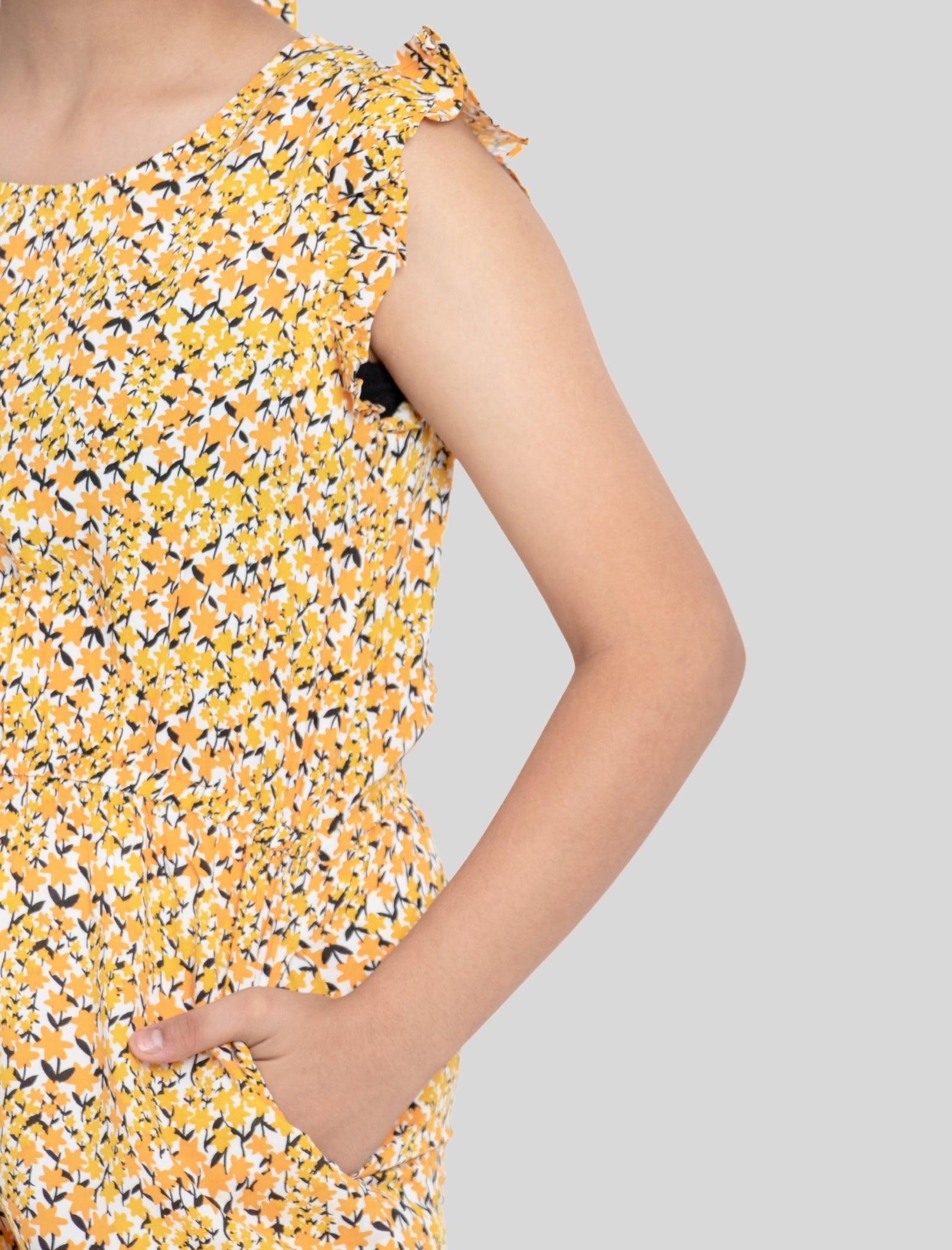 Summer Floral Jumpsuit for Girls Kids (Yellow) - Tweeny Mini