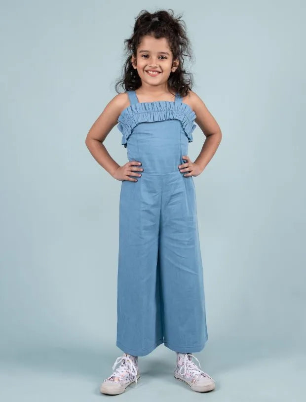 Frilled Denim Jumpsuit-Tweeny Mini