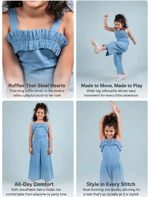 Frilled Denim Jumpsuit-Tweeny Mini