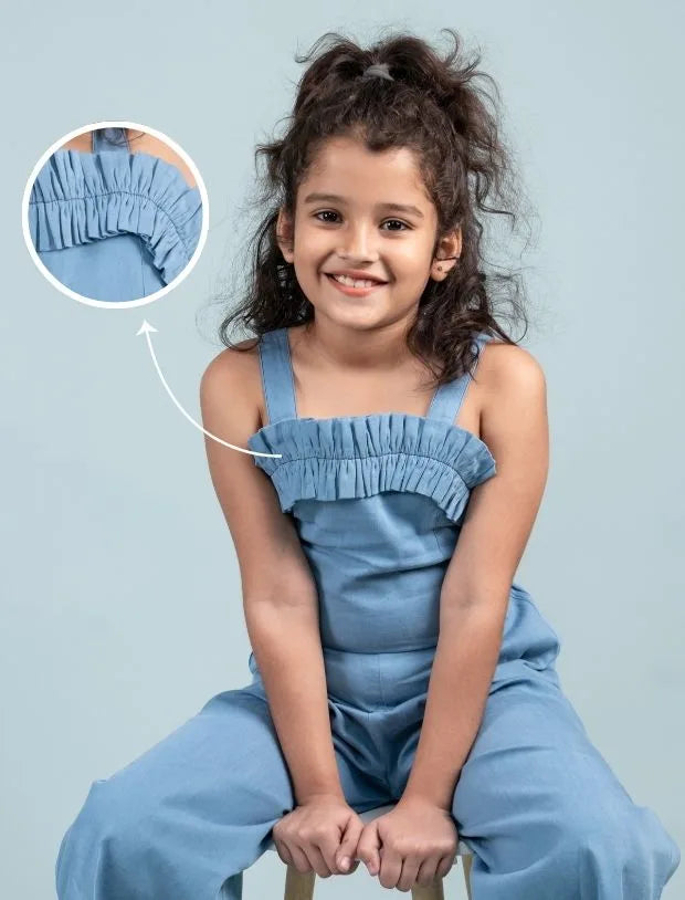 Frilled Denim Jumpsuit-Tweeny Mini