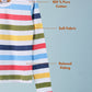 Colorful striped shirt on a hanger with text highlighting features on a light blue background