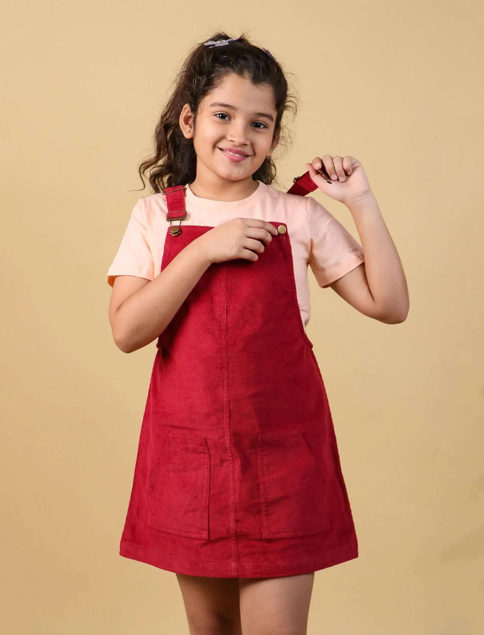 strapless open back dress TWEENY MINI Girls Round Neck A-Line Dress For Girls (Red, 13-14Y)