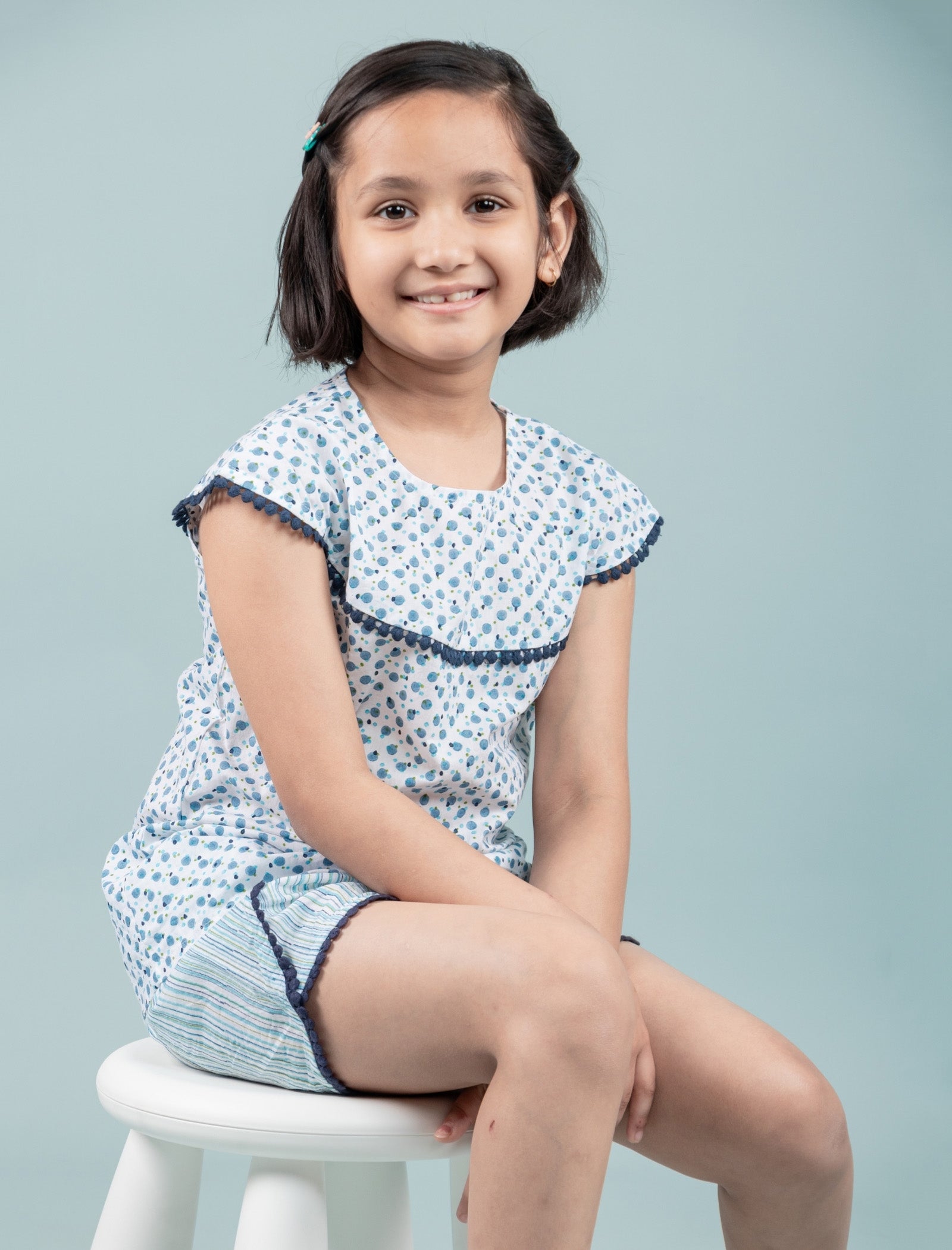 Handcrafted Girls Block Printed Nightdress For Kids (Blue) - Tweeny Mini