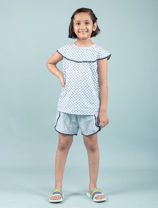 Handcrafted Girls Block Printed Nightdress For Kids (Blue) - Tweeny Mini