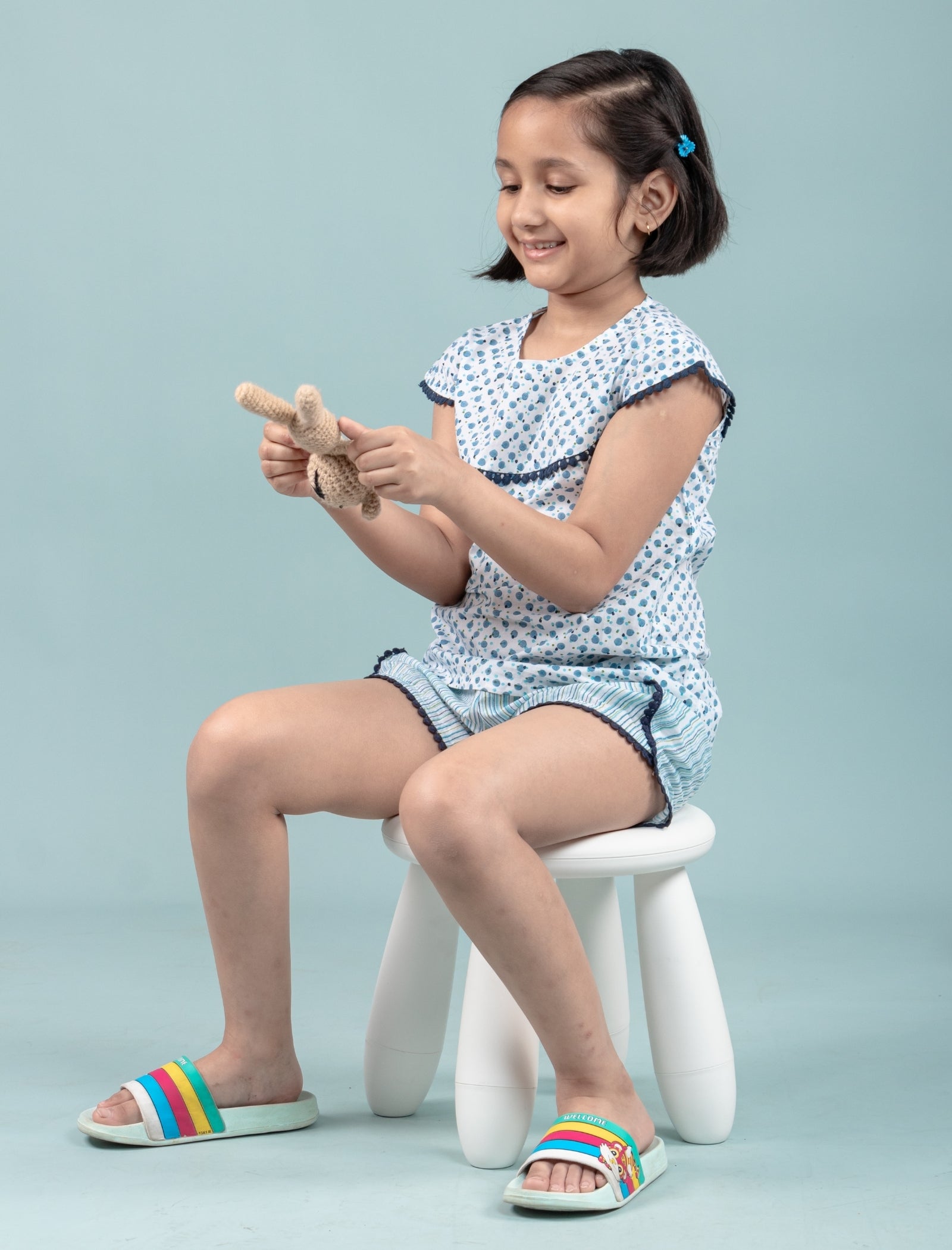 Handcrafted Girls Block Printed Nightdress For Kids (Blue) - Tweeny Mini