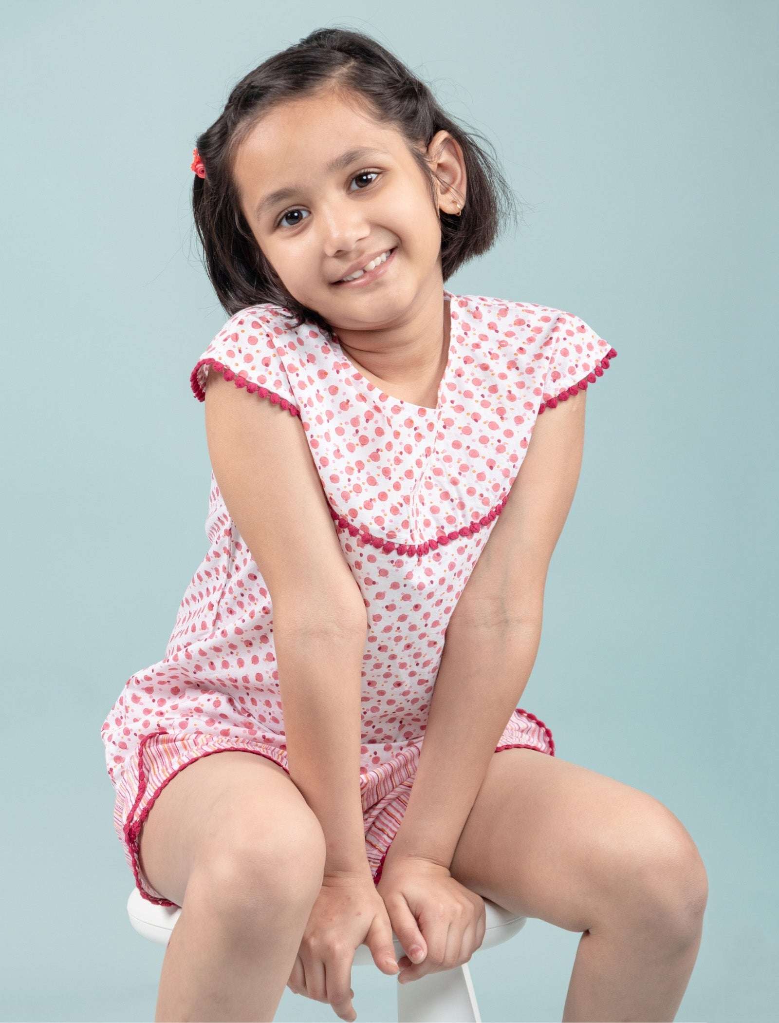 Handcrafted Kids Block Printed Nightdress For Girls (Red) - Tweeny Mini