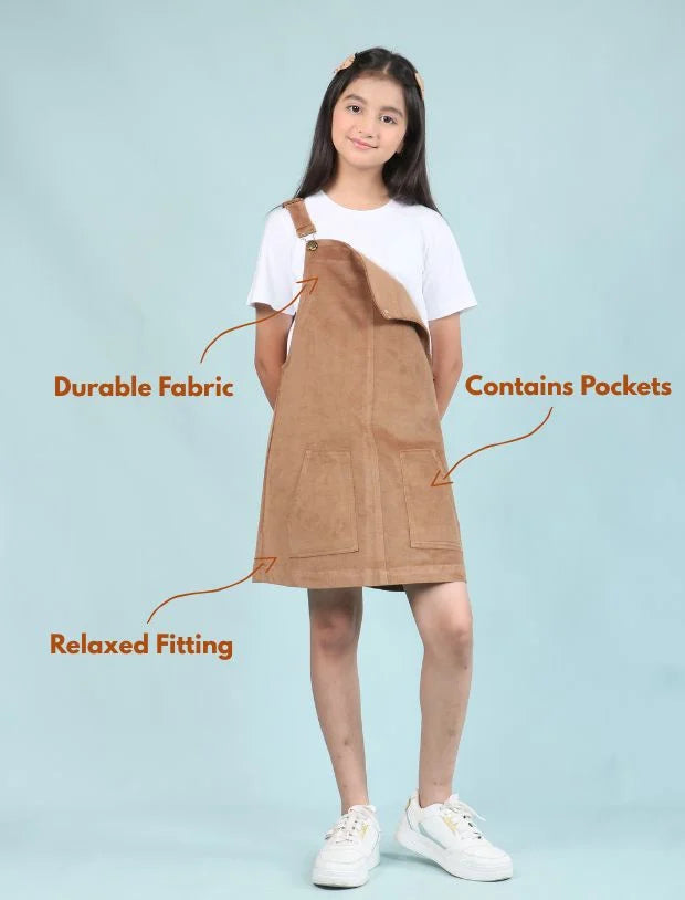 Girls Kids Classic Corduroy Pinafore Dress (Beige) without T Shirt--Tweeny Mini