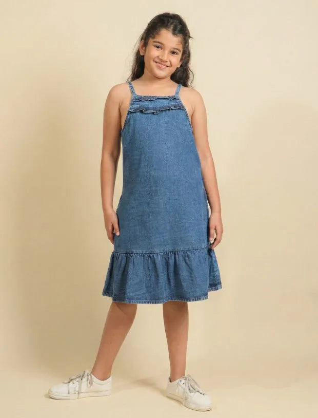 Girls Classic Denim Pinafore Dress (Blue)withut T shirt-Tweeny Mini
