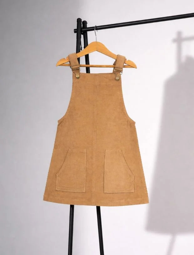 Girls Kids Classic Corduroy Pinafore Dress (Beige)
-Tweeny Mini