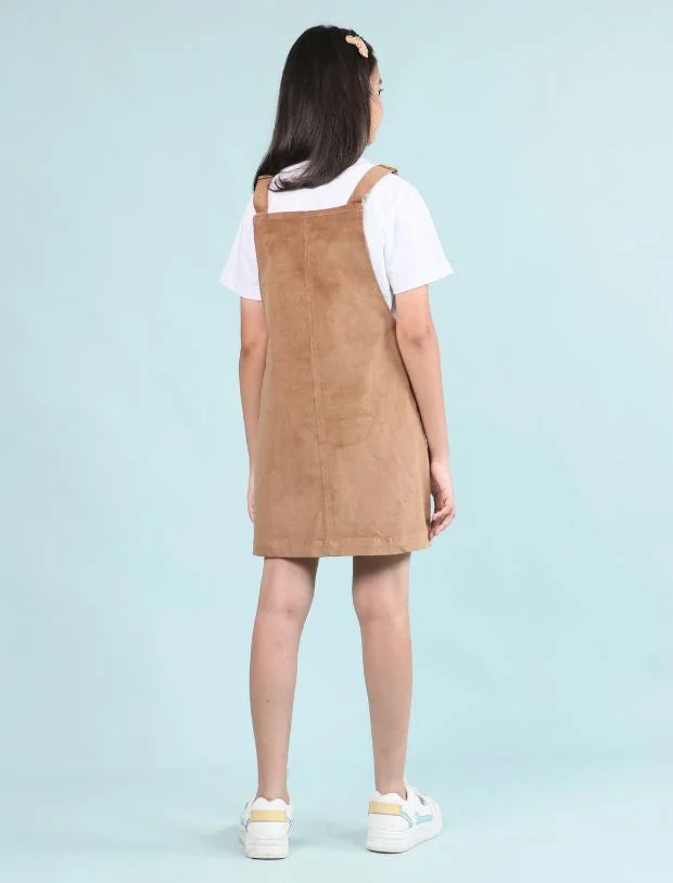 Girls Kids Classic Corduroy Pinafore Dress (Beige) without T Shirt-Tweeny Mini