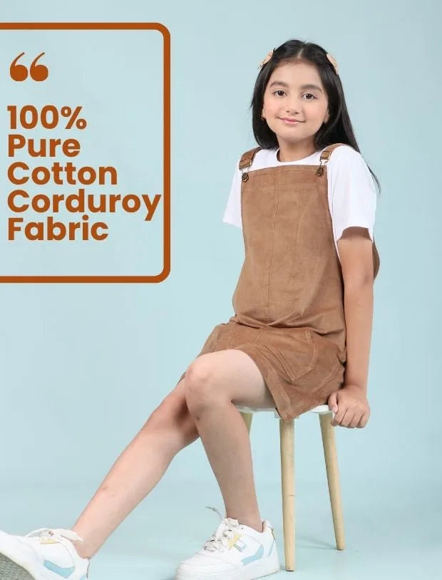 Girls Kids Classic Corduroy Pinafore Dress (Beige) without T Shirt- Tweeny Mini