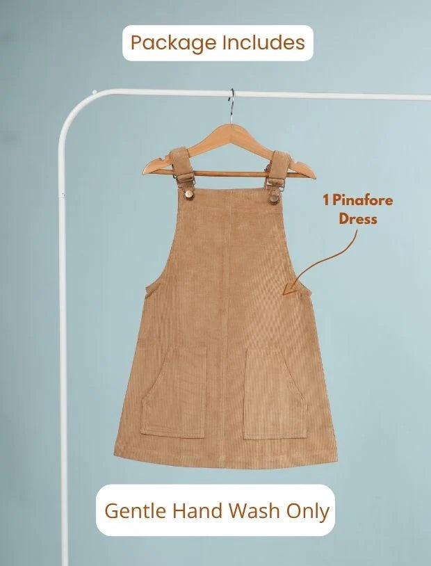 Girls Kids Classic Corduroy Pinafore Dress (Beige) without T Shirt--Tweeny Mini
