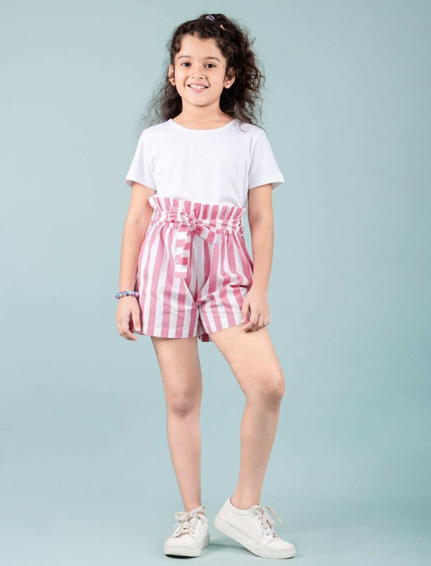 Summer Pure Cotton Kids Girls Striped Shorts (Pink) - Tweeny Mini