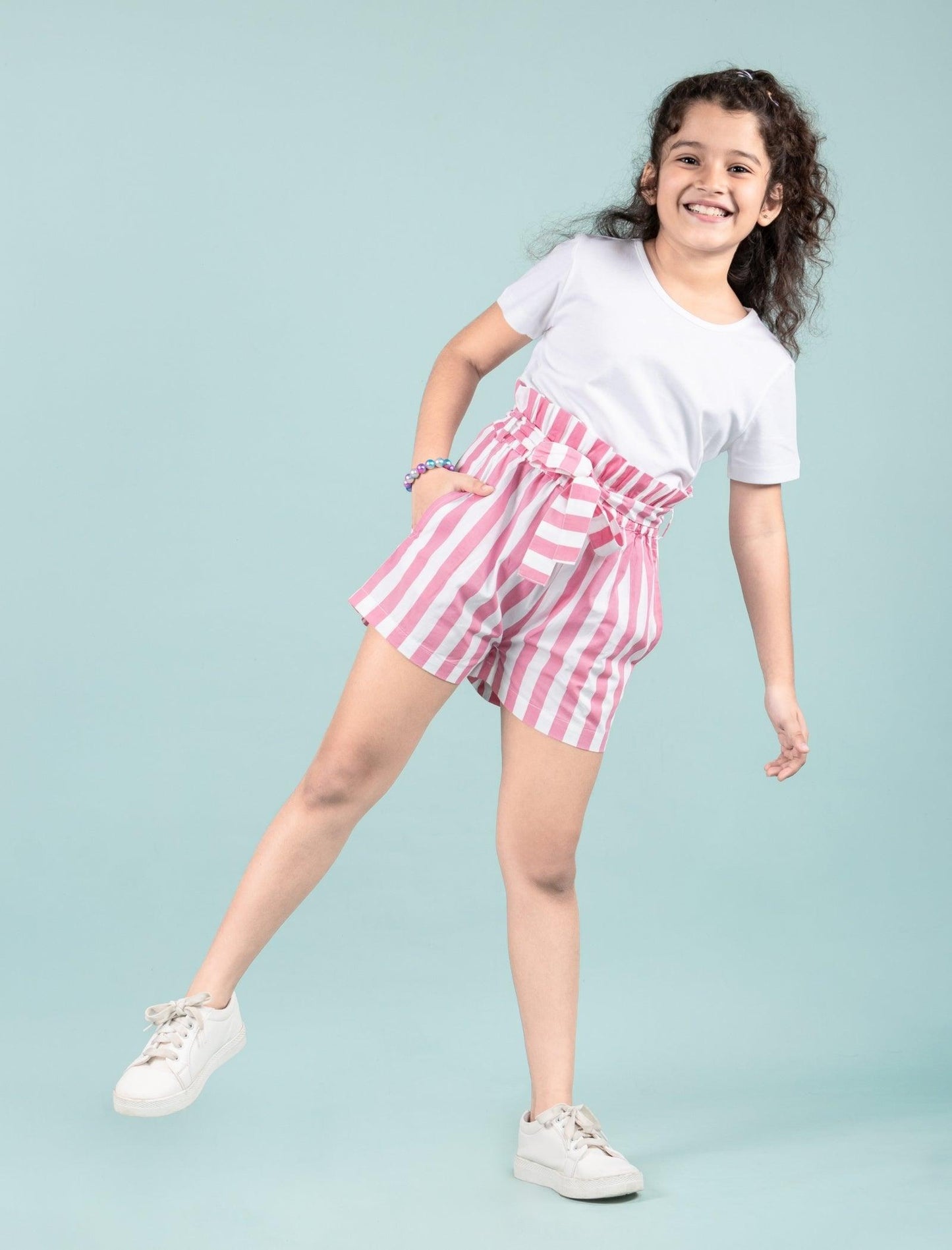 Summer Pure Cotton Kids Girls Striped Shorts (Pink) - Tweeny Mini