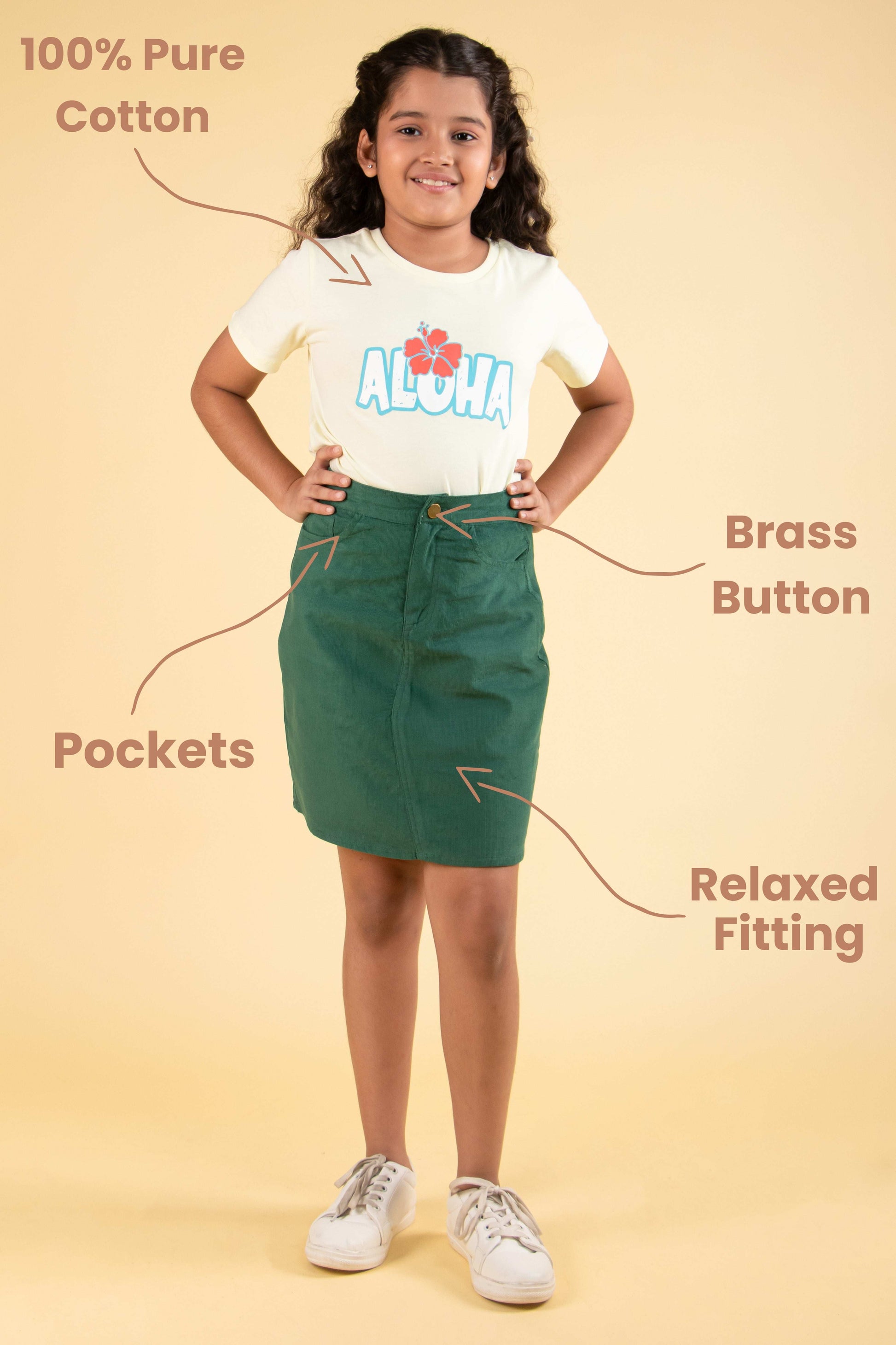 Stylish Girls Top Skirt Set Comfortable Outfit for Kids (Green) - Tweeny Mini