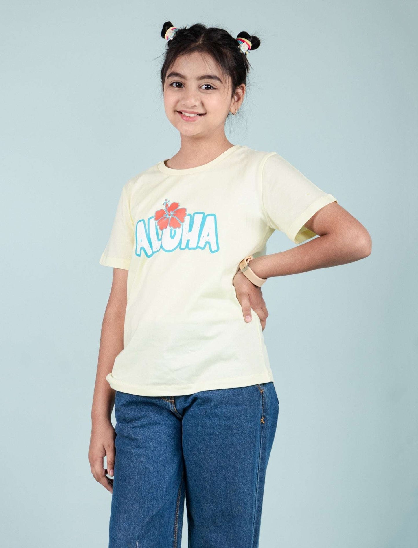 Summer Pure Cotton Graphic Tees for Kids Girls (Lemon Yellow) - Tweeny Mini