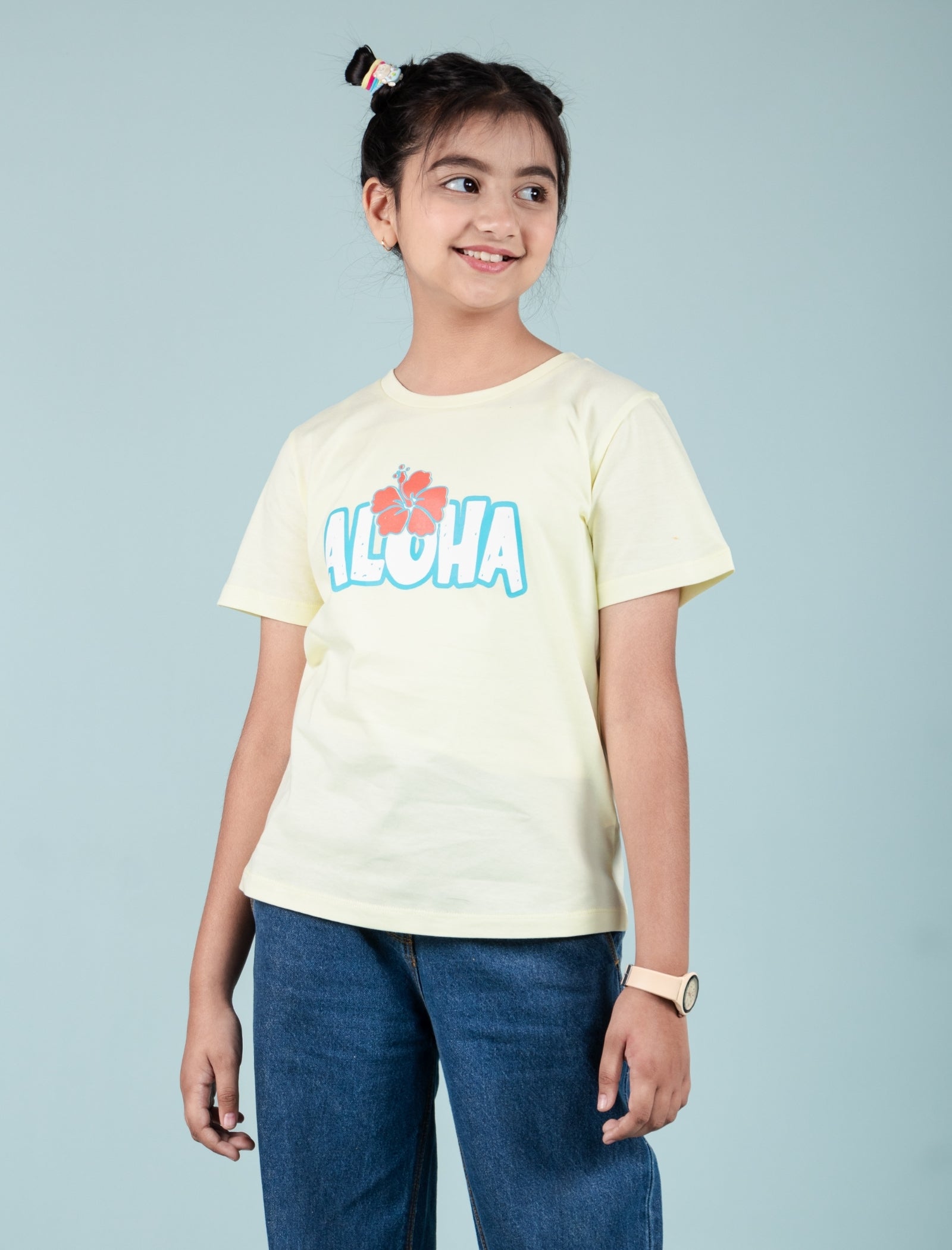 Summer Pure Cotton Graphic Tees for Kids Girls (Lemon Yellow) - Tweeny Mini