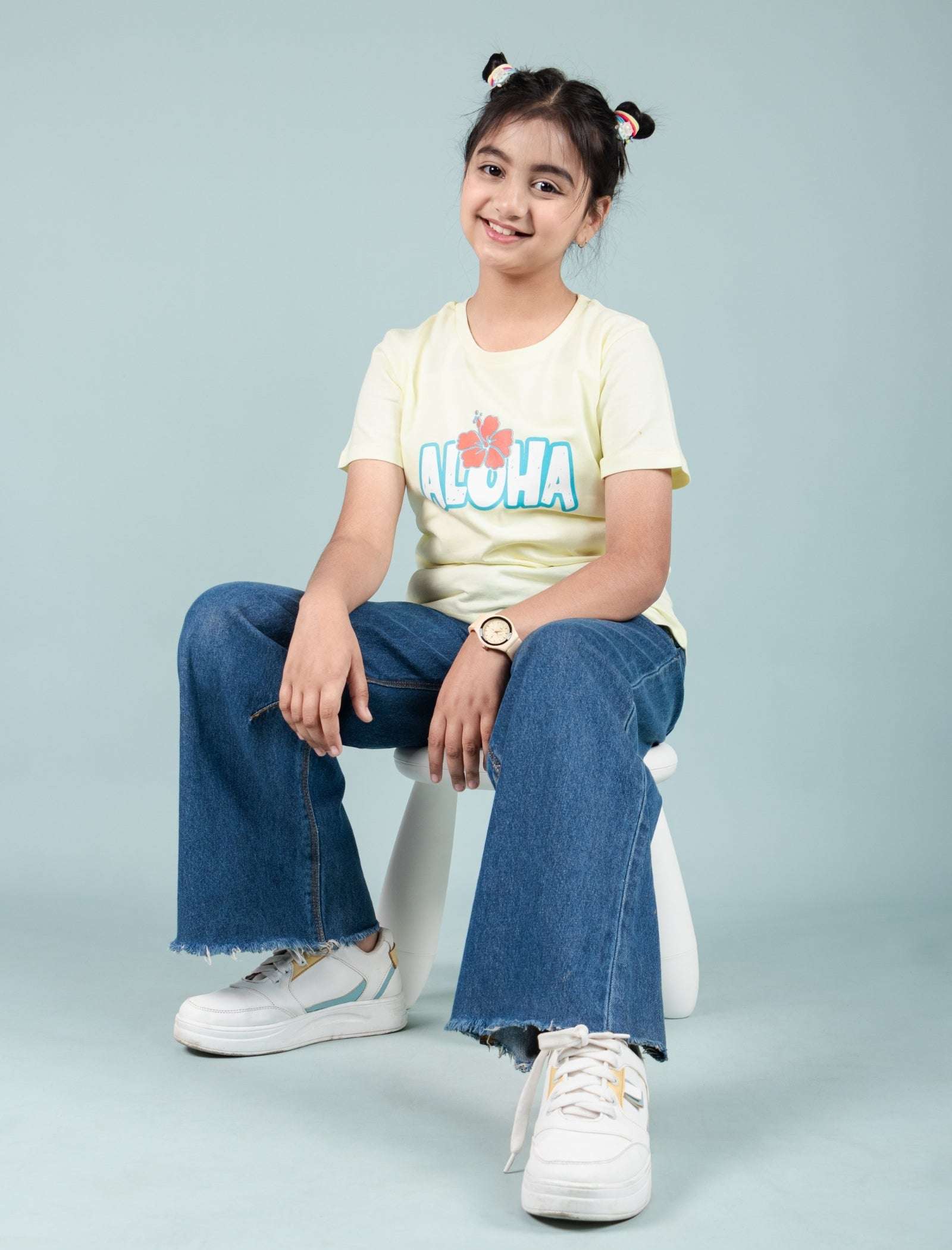 Summer Pure Cotton Graphic Tees for Kids Girls (Lemon Yellow) - Tweeny Mini