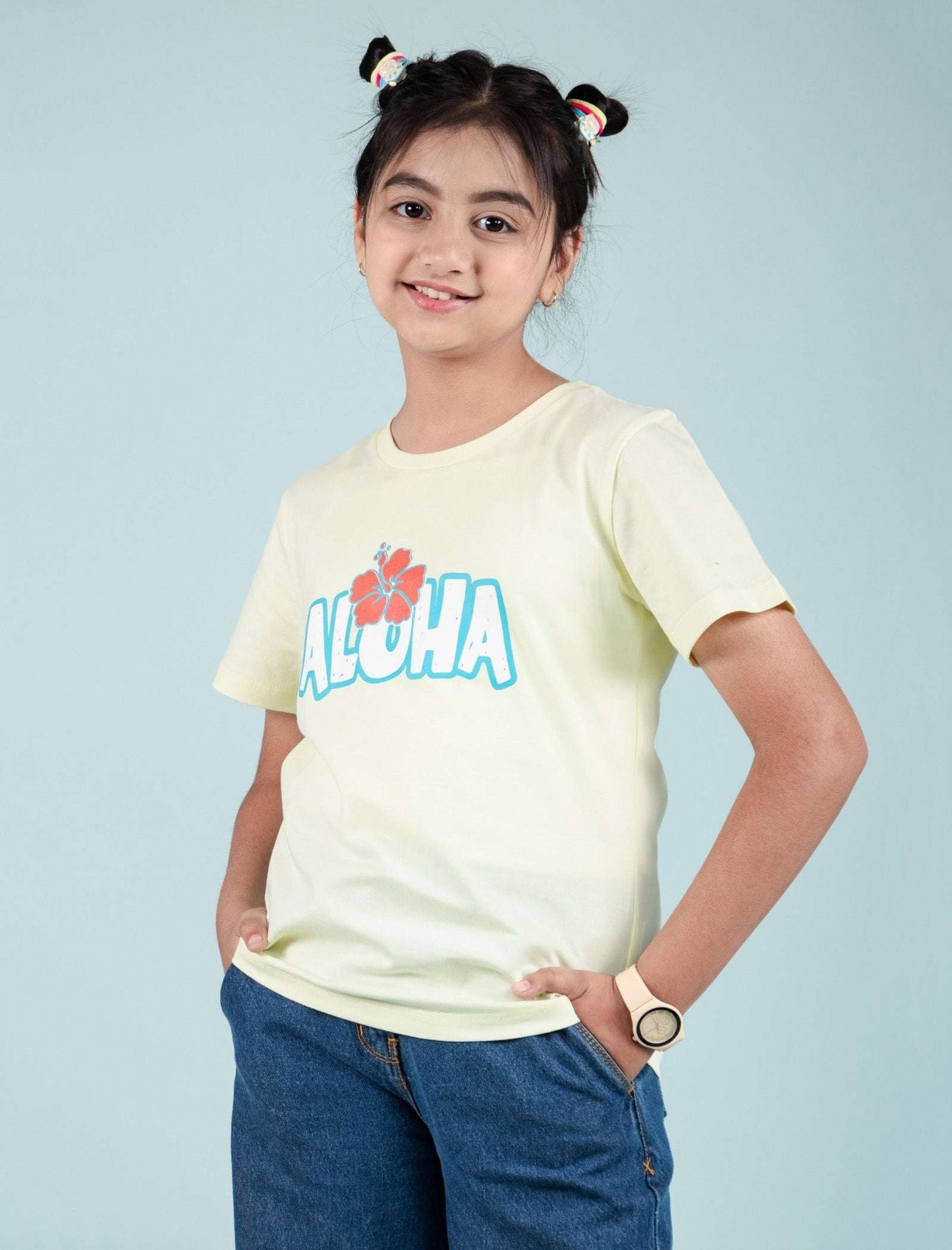 Summer Pure Cotton Graphic Tees for Kids Girls (Lemon Yellow) - Tweeny Mini