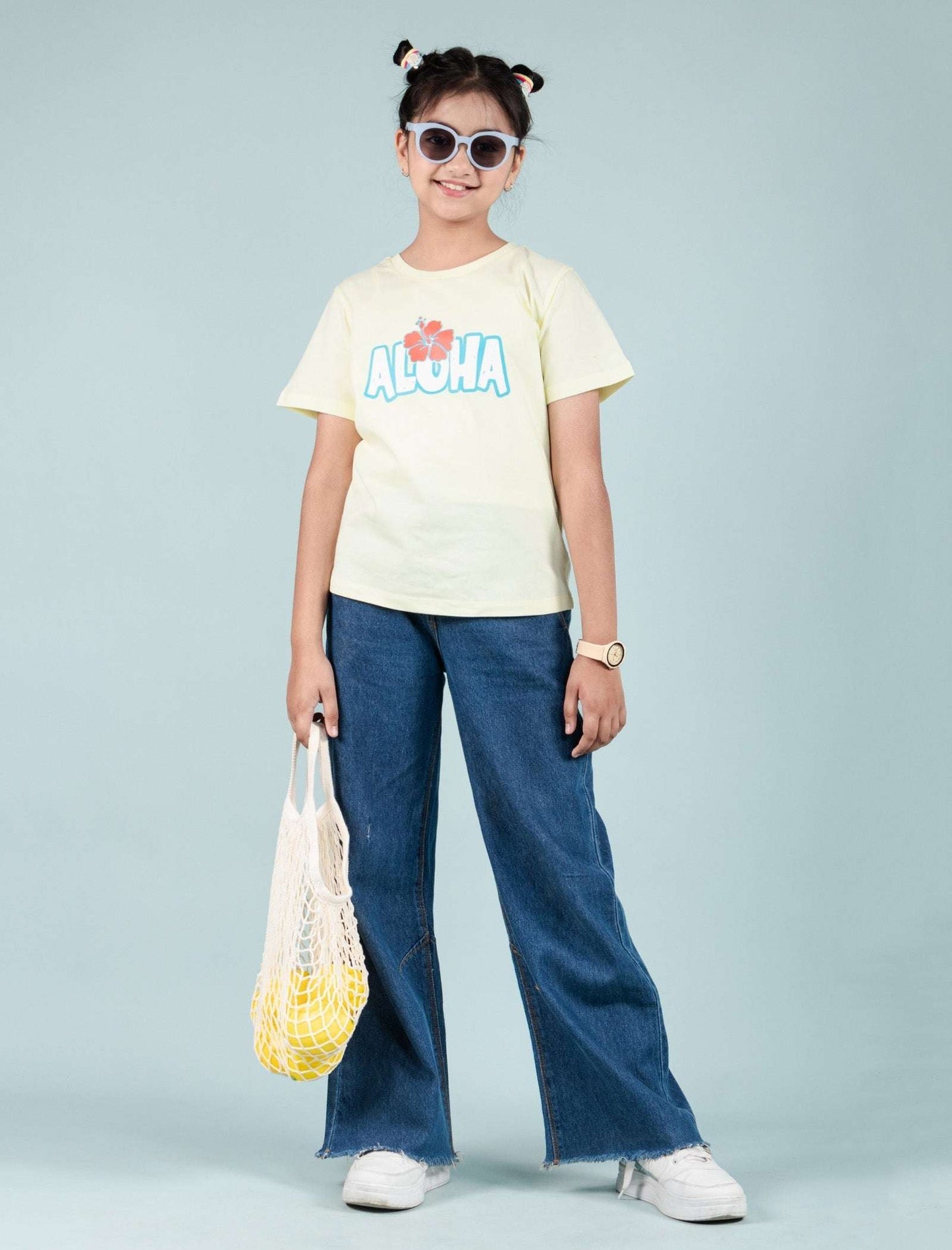 Summer Pure Cotton Graphic Tees for Kids Girls (Lemon Yellow) - Tweeny Mini