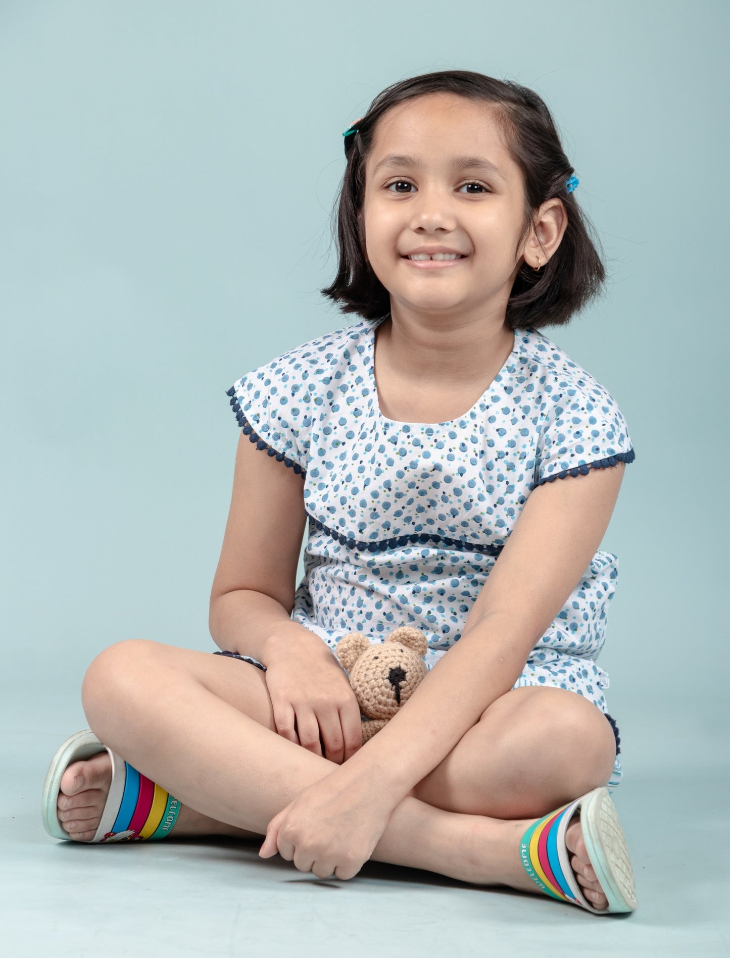 Handcrafted Girls Block Printed Nightdress For Kids (Blue) - Tweeny Mini