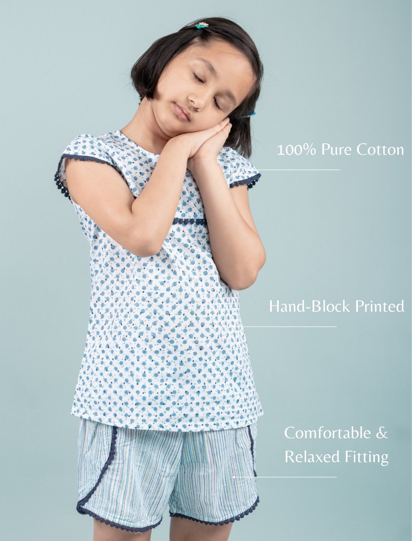 Handcrafted Girls Block Printed Nightdress For Kids (Blue) - Tweeny Mini