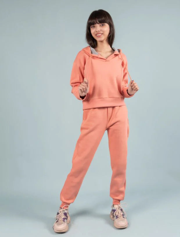 Hoodie for Kids – Coral Peach Winter Fleece Hoodie with Jogger Set-Tweeny Mini