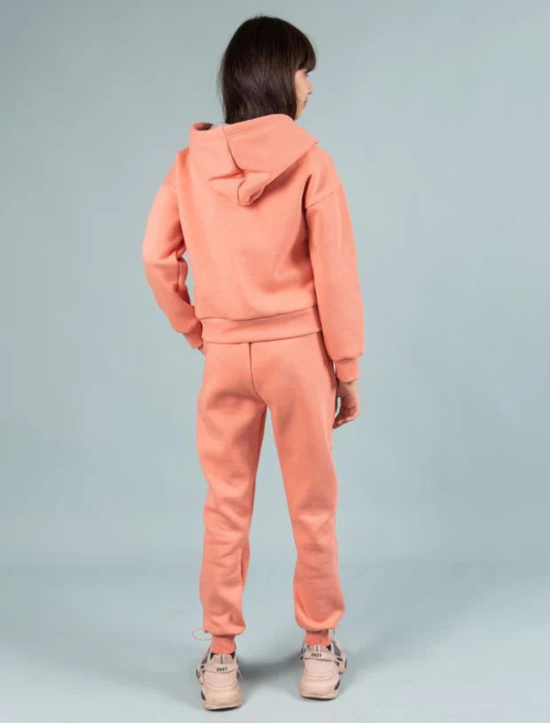 Hoodie for Kids – Coral Peach Winter Fleece Hoodie with Jogger Set-Tweeny Mini