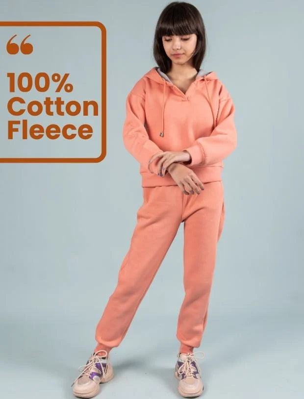 Hoodie for Kids – Coral Peach Winter Fleece Hoodie with Jogger Set-Tweeny Mini