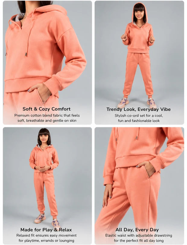Hoodie for Kids – Coral Peach Winter Fleece Hoodie with Jogger Set-Tweeny Mini
