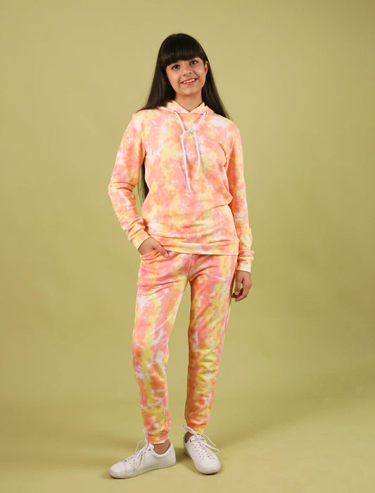 Kids Tie Dye Hoodie for Girls with Jogger Pant (Peach) - Tweeny Mini