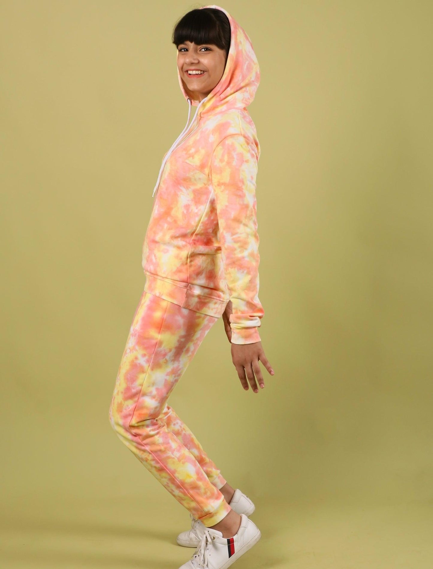 Kids Tie Dye Hoodie for Girls with Jogger Pant (Peach) - Tweeny Mini