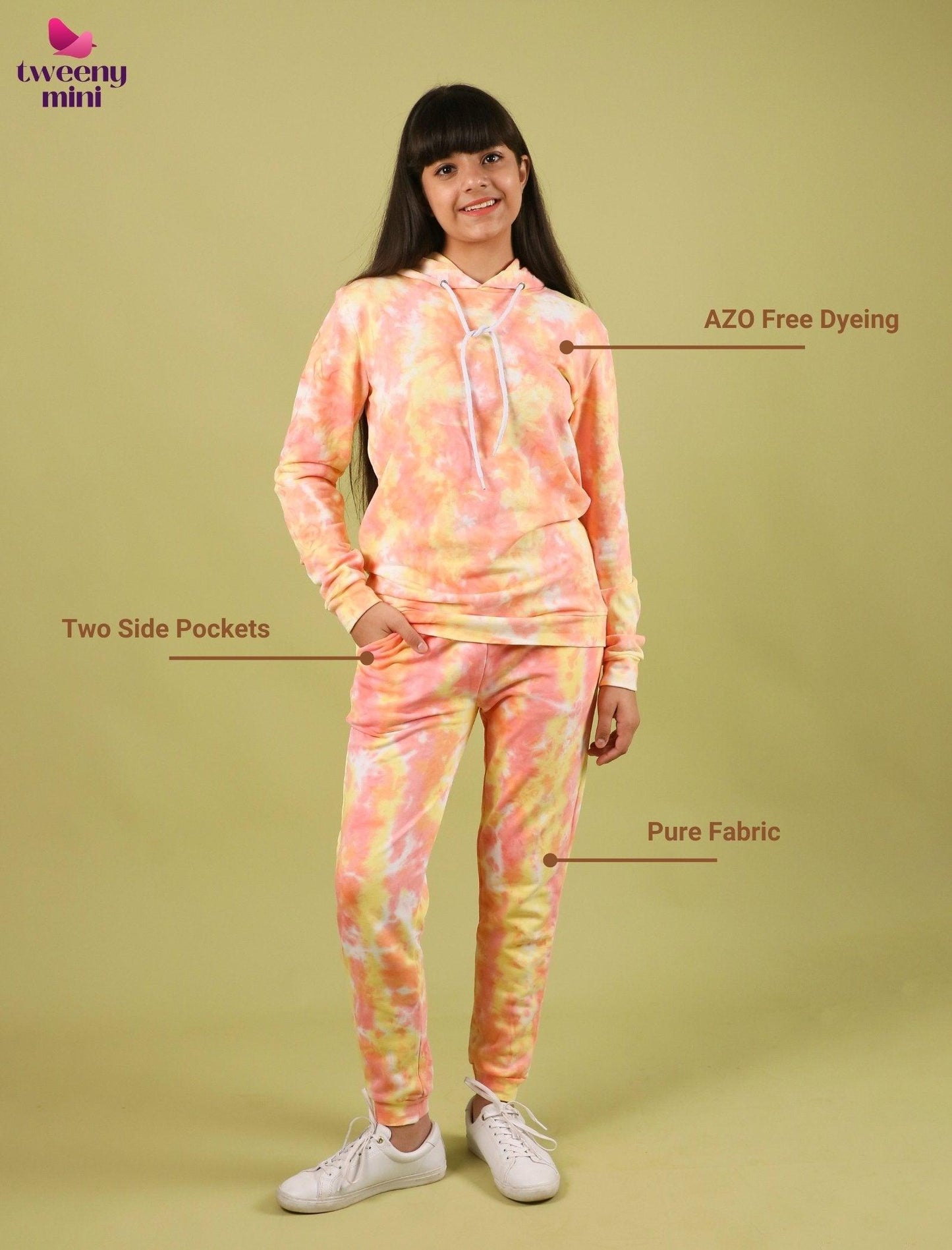 Kids Tie Dye Hoodie for Girls with Jogger Pant (Peach) - Tweeny Mini