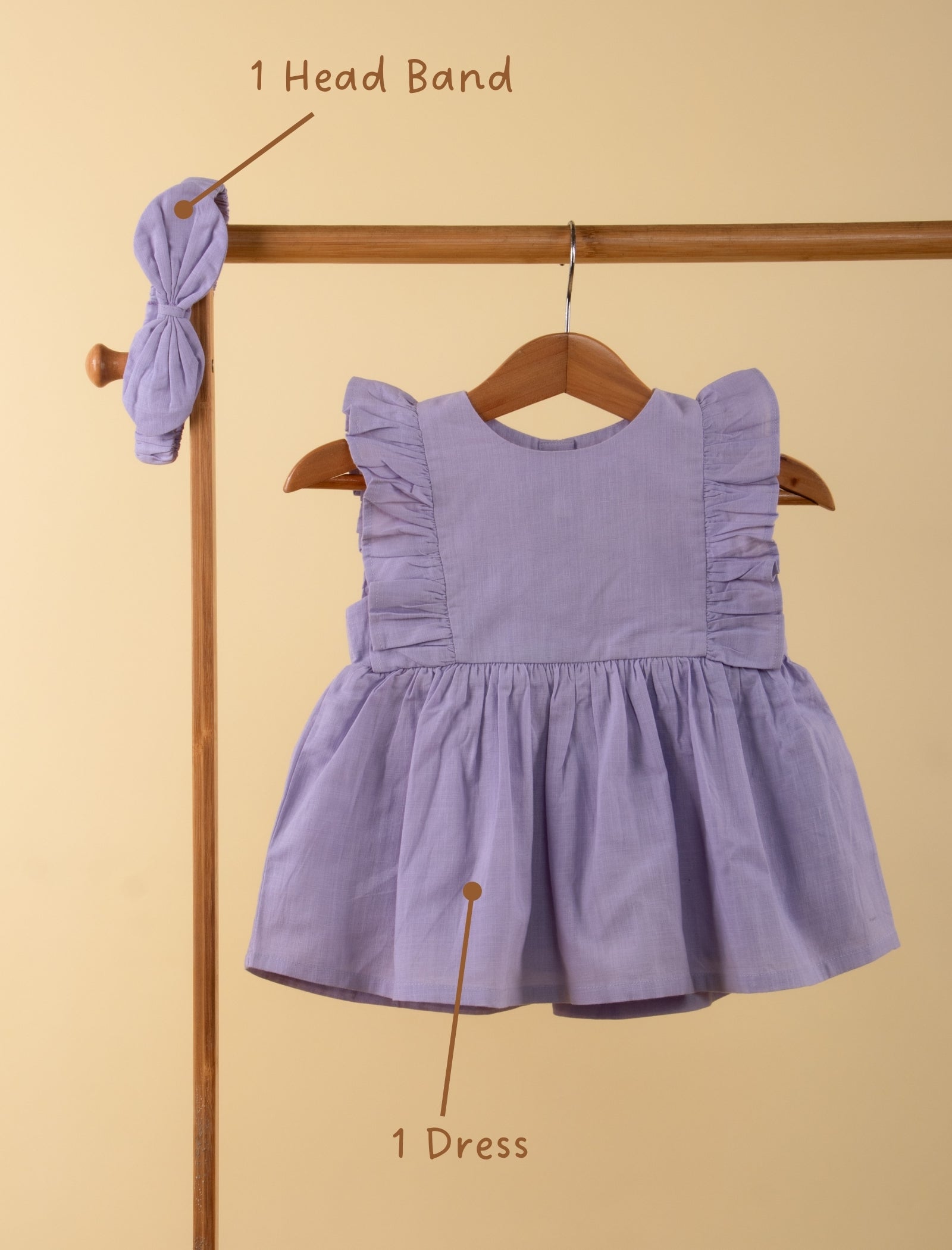 Premium Infant Cotton Frock Dress for Baby Girls with Headband (Lilac) - Tweeny Mini