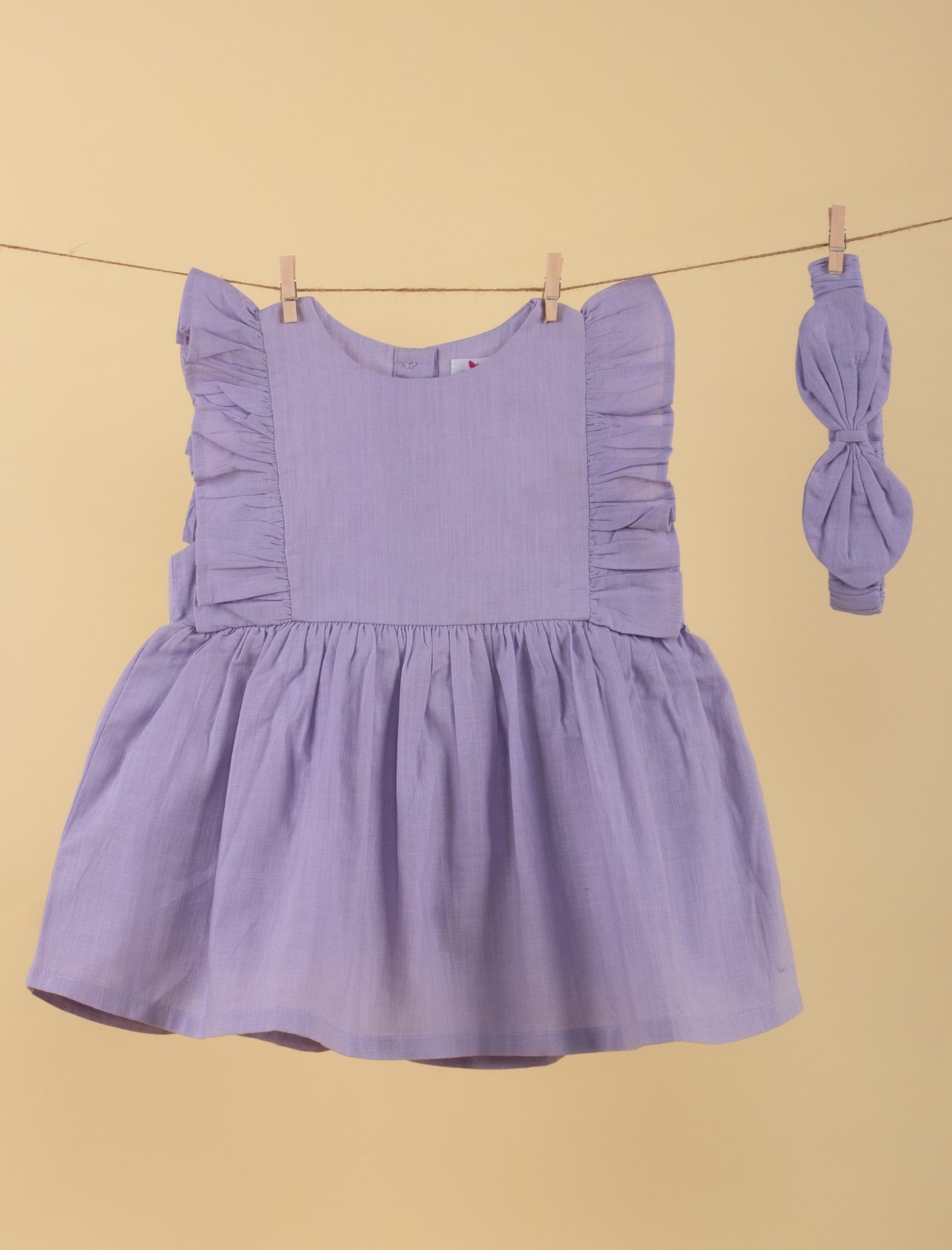 Premium Infant Cotton Frock Dress for Baby Girls with Headband (Lilac) - Tweeny Mini