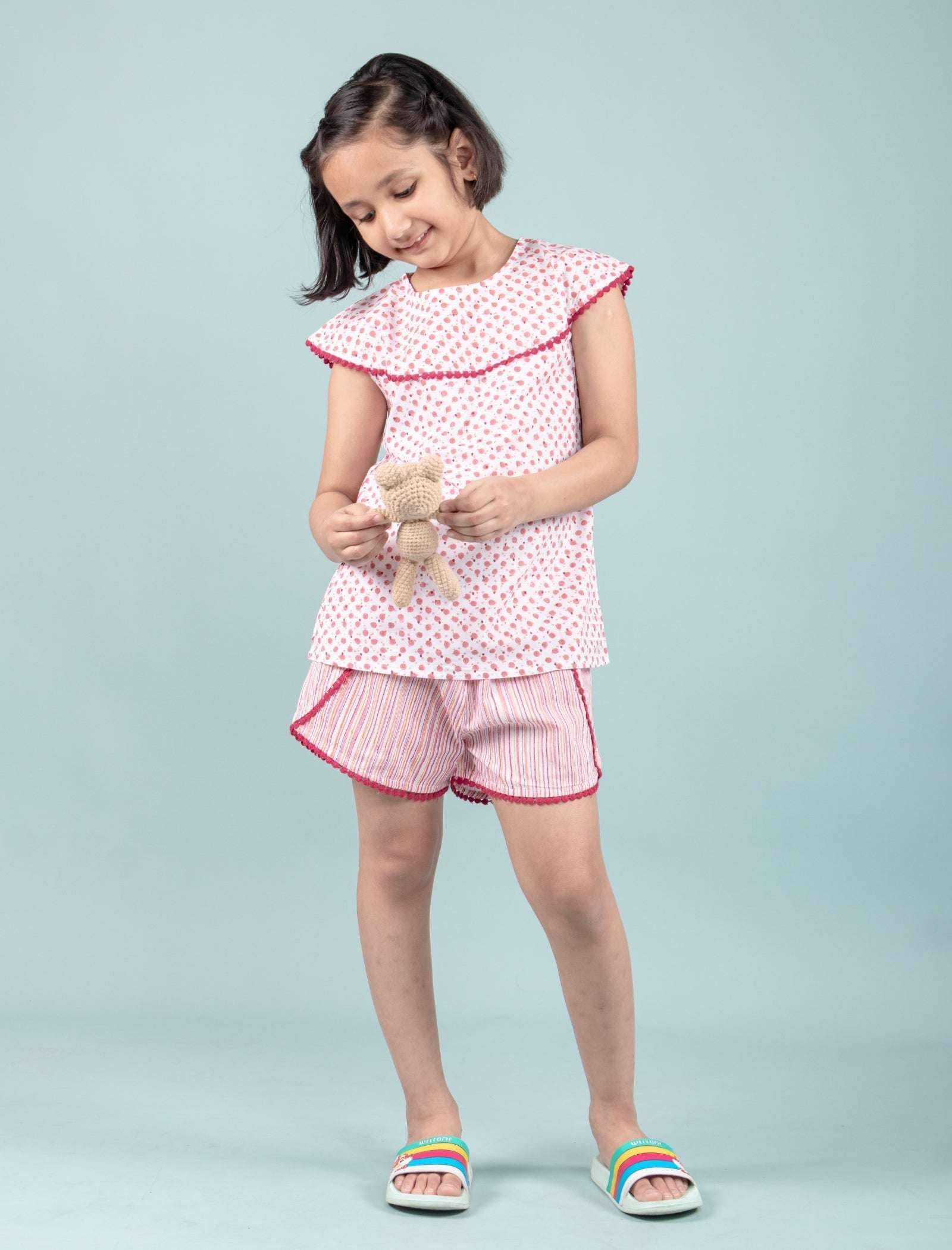 Handcrafted Kids Block Printed Nightdress For Girls (Red) - Tweeny Mini