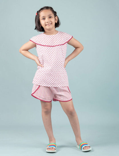 Handcrafted Kids Block Printed Nightdress For Girls (Red) - Tweeny Mini