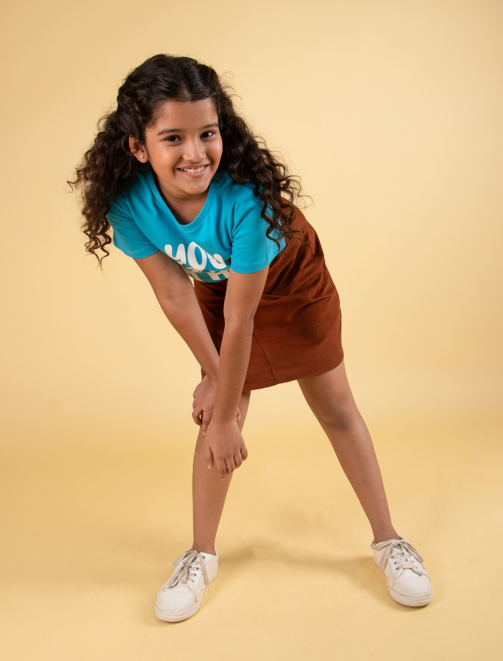 Trendy A Line Corduroy Girls Kids Skirt Top Set for All Season (Rust) - Tweeny Mini