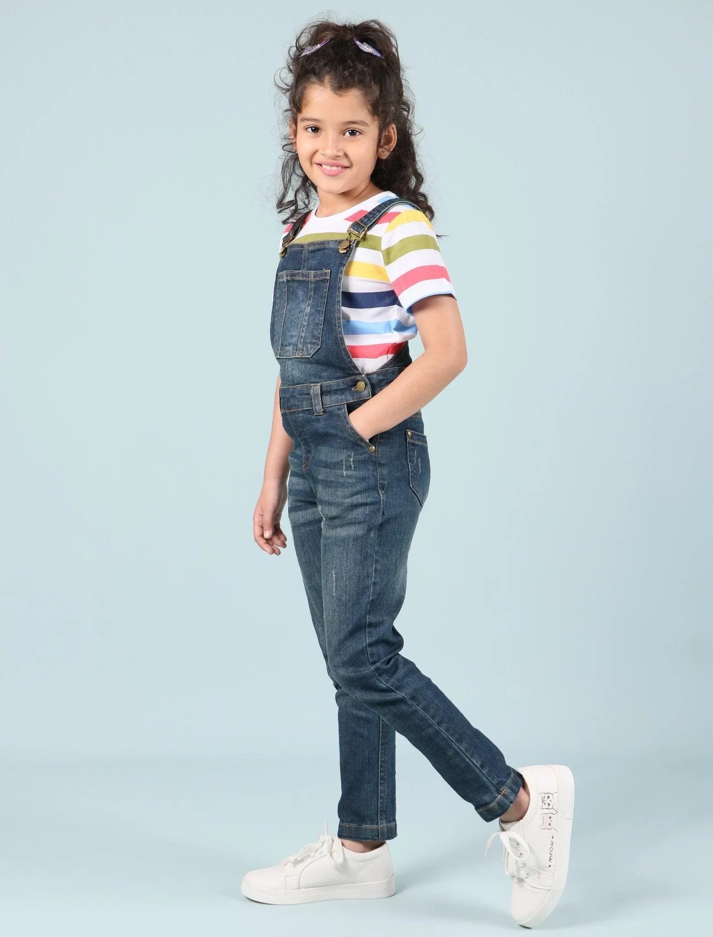 Premium Denim Dungarees for Girls Kids (Dark Blue) - Tweeny Mini