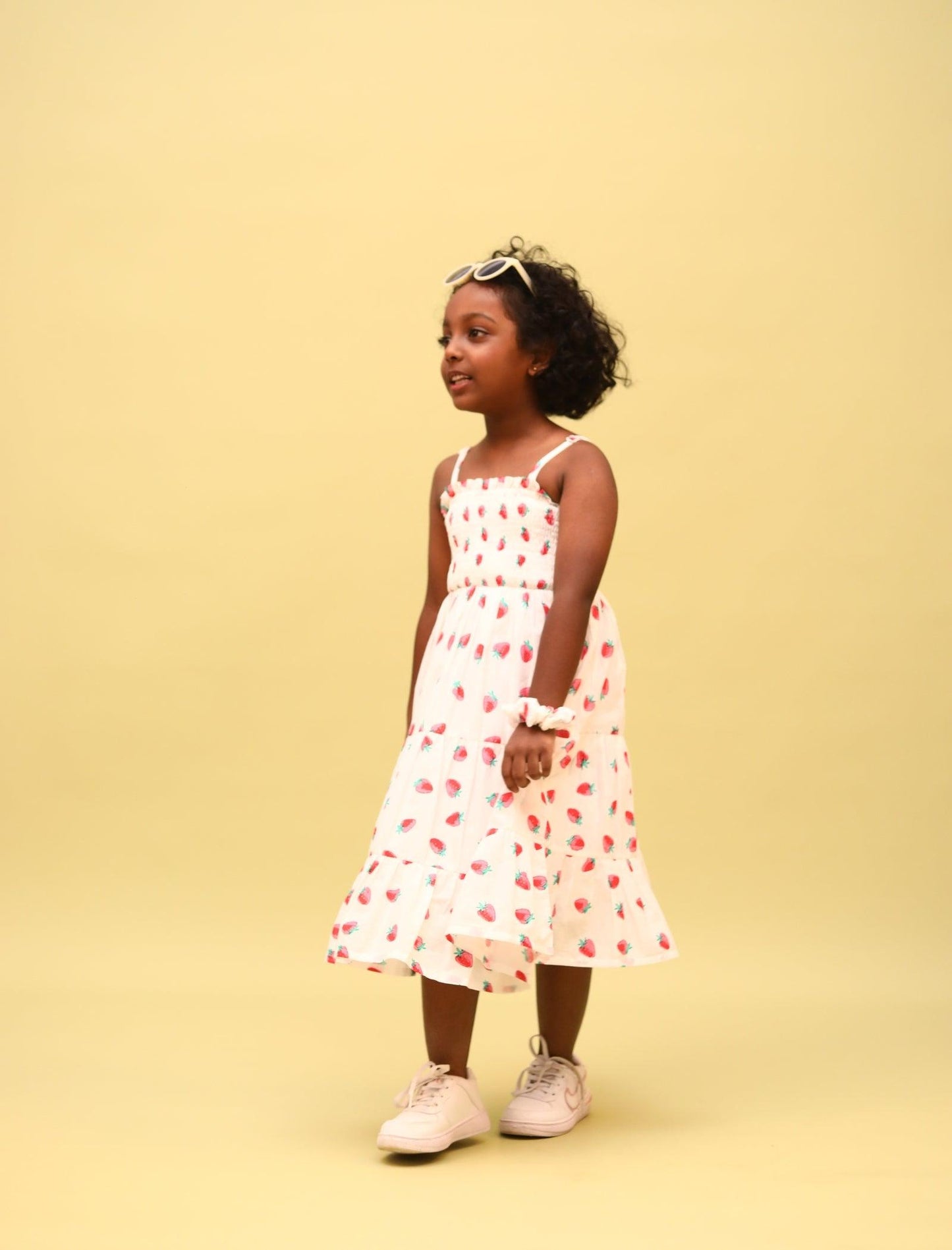 Strawberry Printed Summer Dress for Girls Kids with Matching Scrunchies (Red) - Tweeny Mini