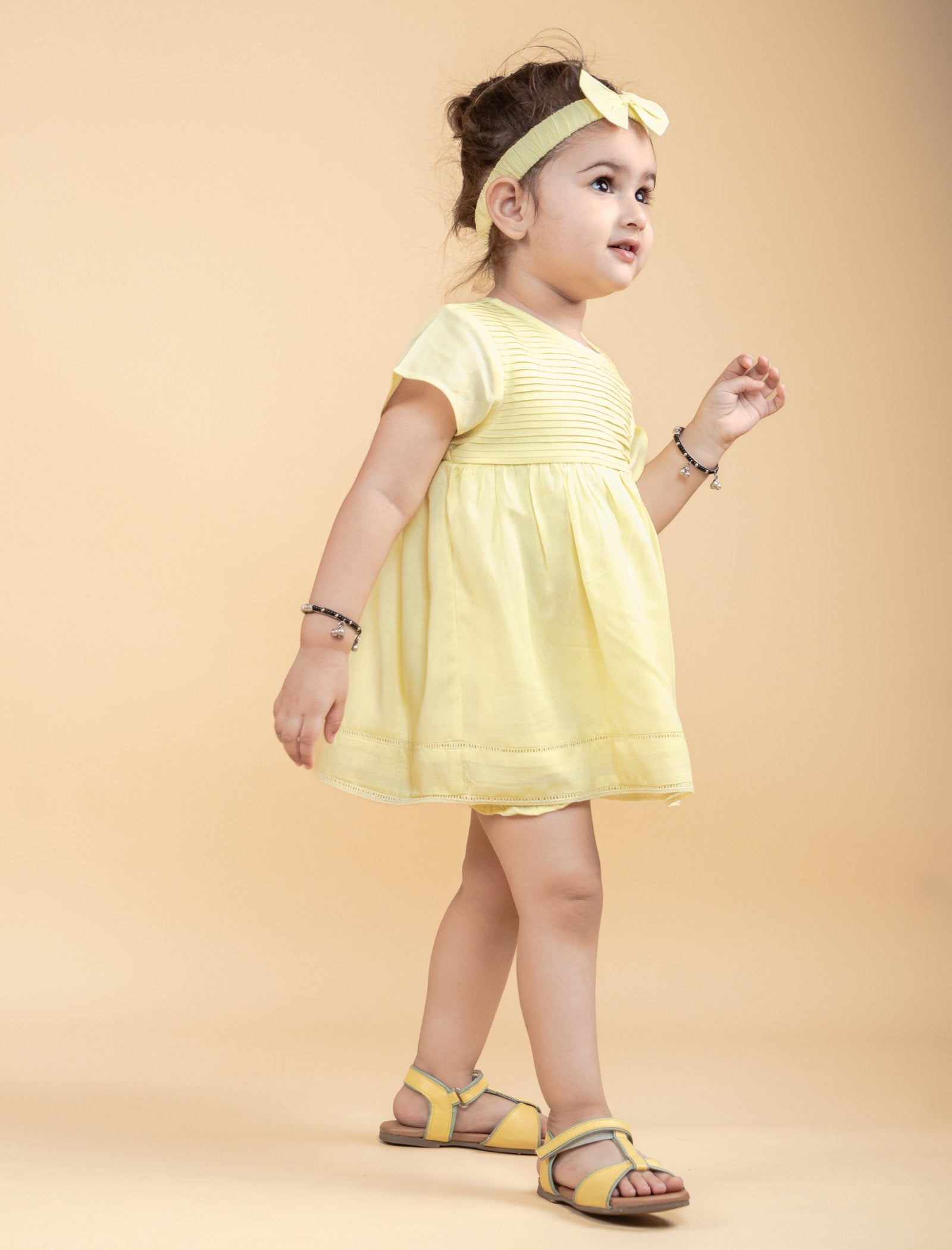 Newborn Baby Summer Frock for Infant Girls with Headband and Bloomer (Lemon Yellow) - Tweeny Mini