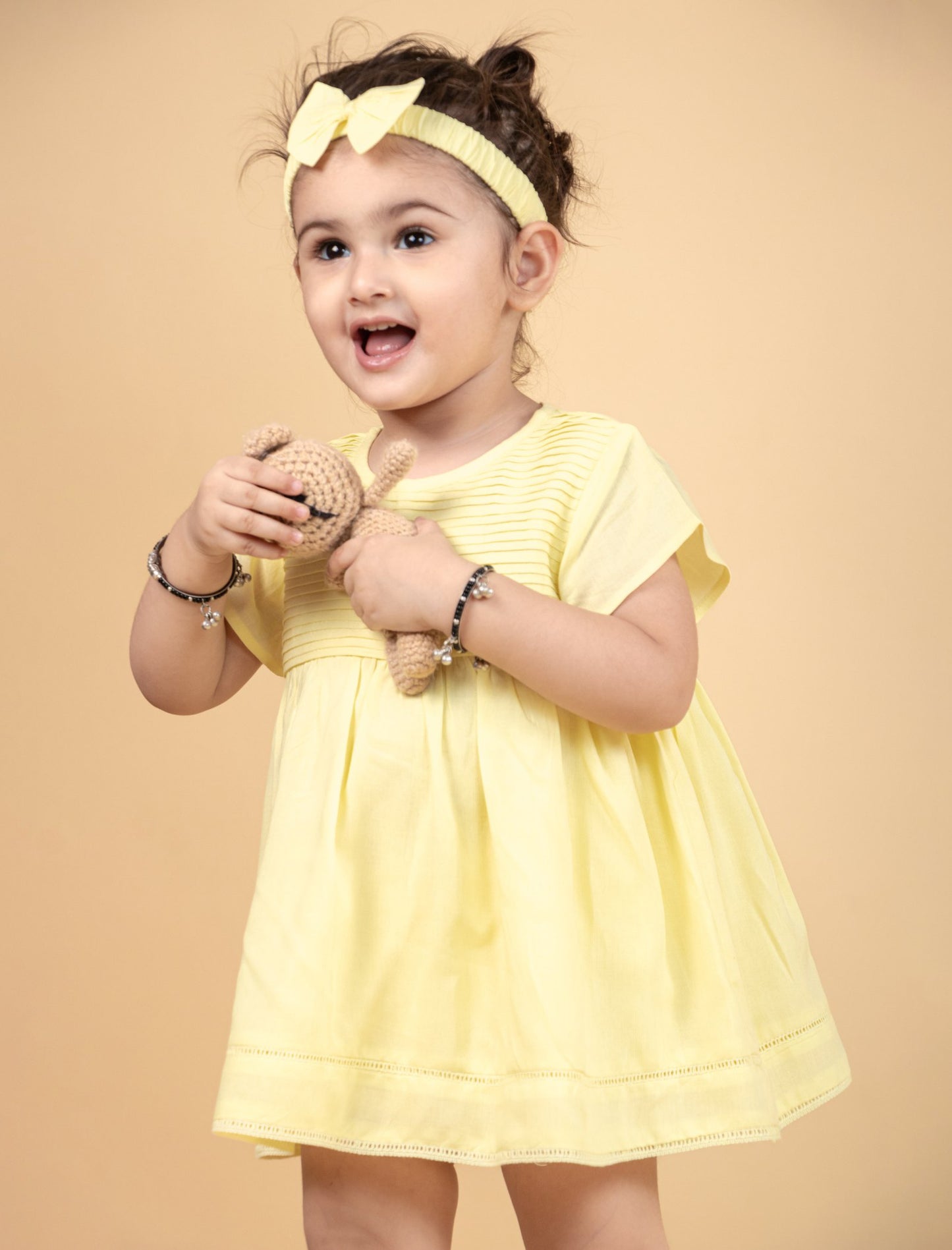 Newborn Baby Summer Frock for Infant Girls with Headband and Bloomer (Lemon Yellow) - Tweeny Mini