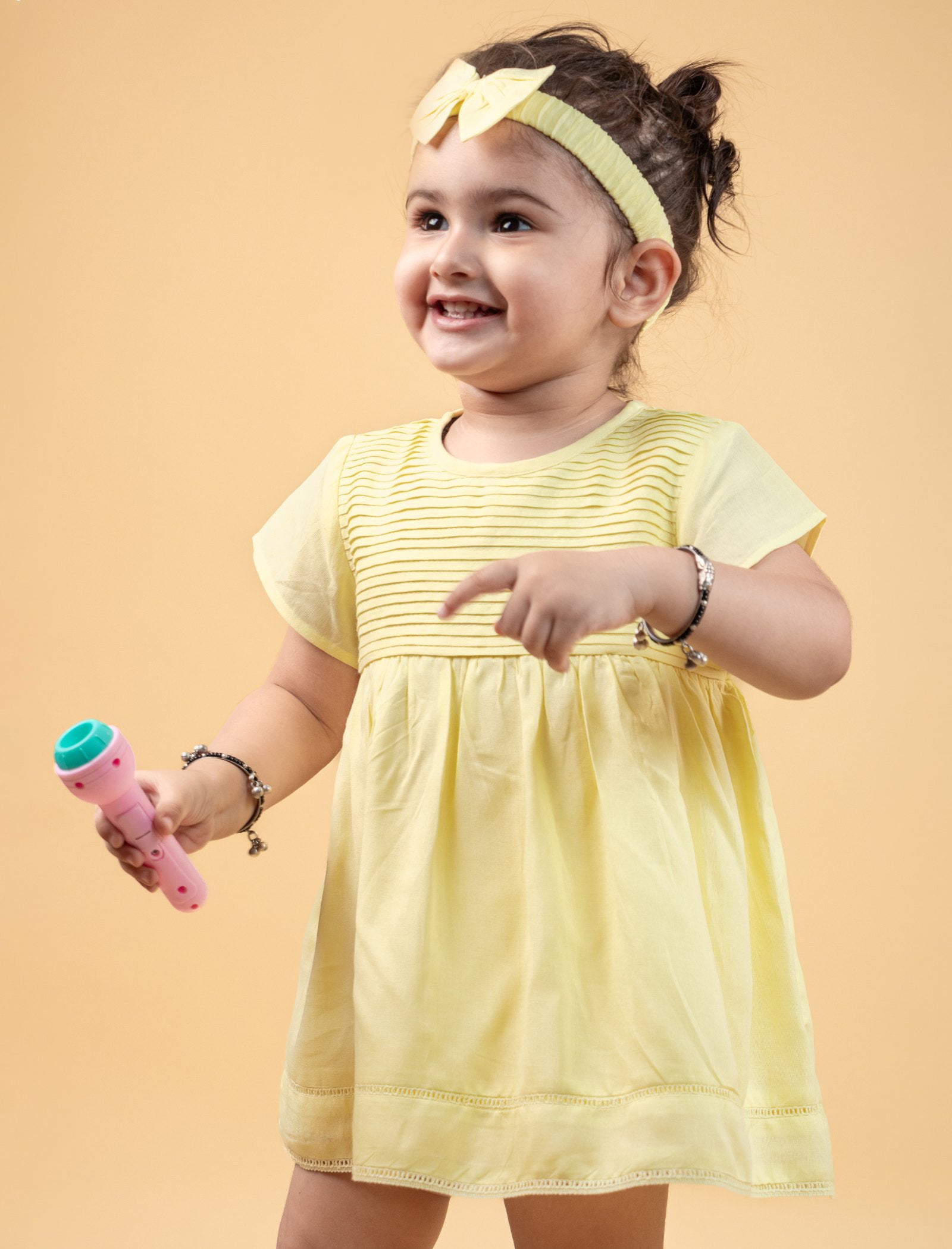 Newborn Baby Summer Frock for Infant Girls with Headband and Bloomer (Lemon Yellow) - Tweeny Mini