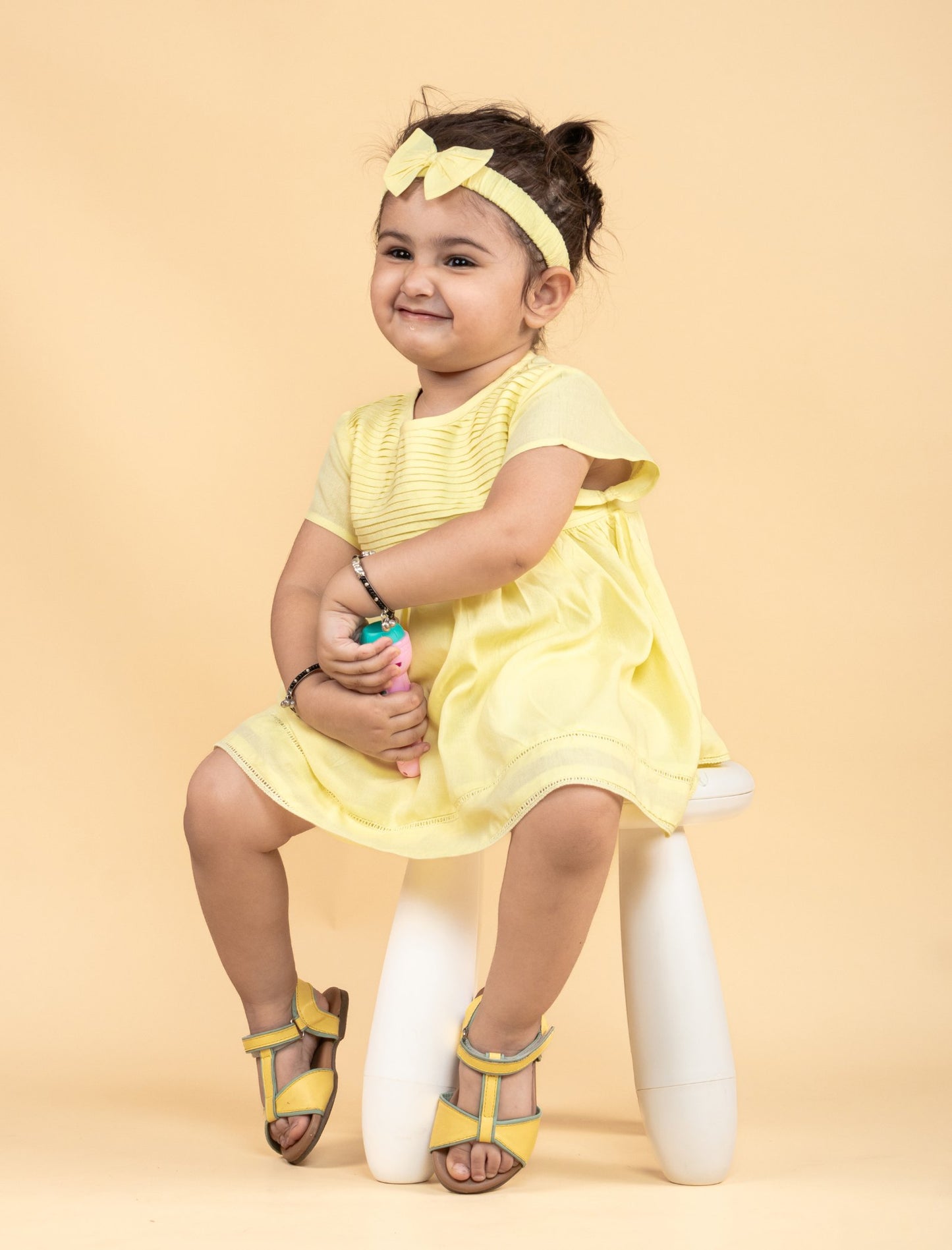 Newborn Baby Summer Frock for Infant Girls with Headband and Bloomer (Lemon Yellow) - Tweeny Mini