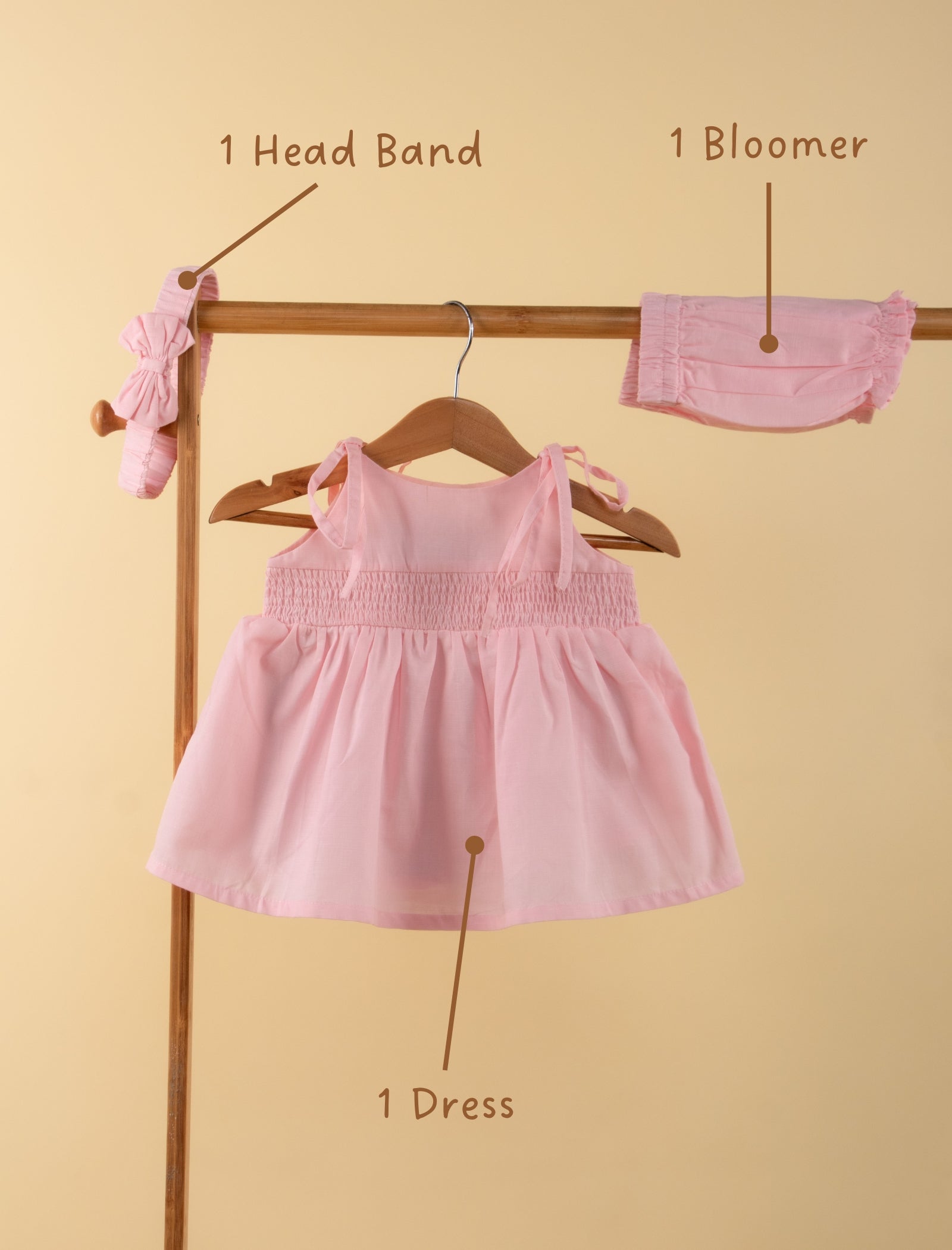 Newborn Baby Girl Frock with Matching Headband and Bloomer Set (Baby Pink) - Tweeny Mini