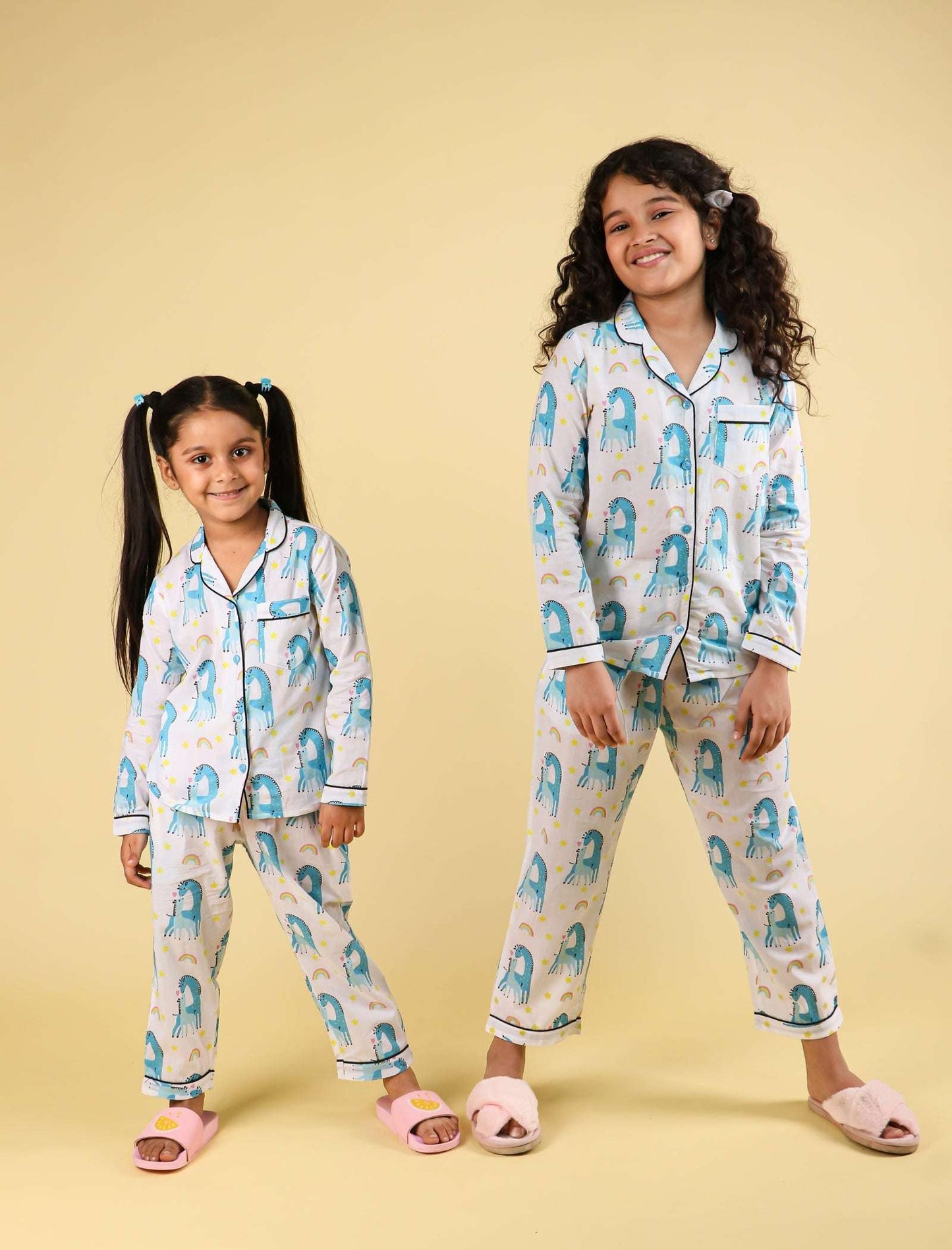 Giffy Love Pure Cotton Nightdress for Girls Kids (Full Sleeves, Blue) - Tweeny Mini