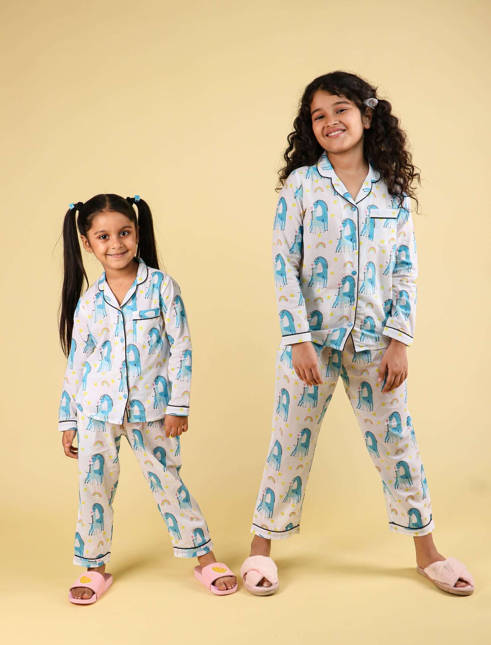 Giffy Love Pure Cotton Nightdress for Girls Kids (Full Sleeves, Blue) - Tweeny Mini