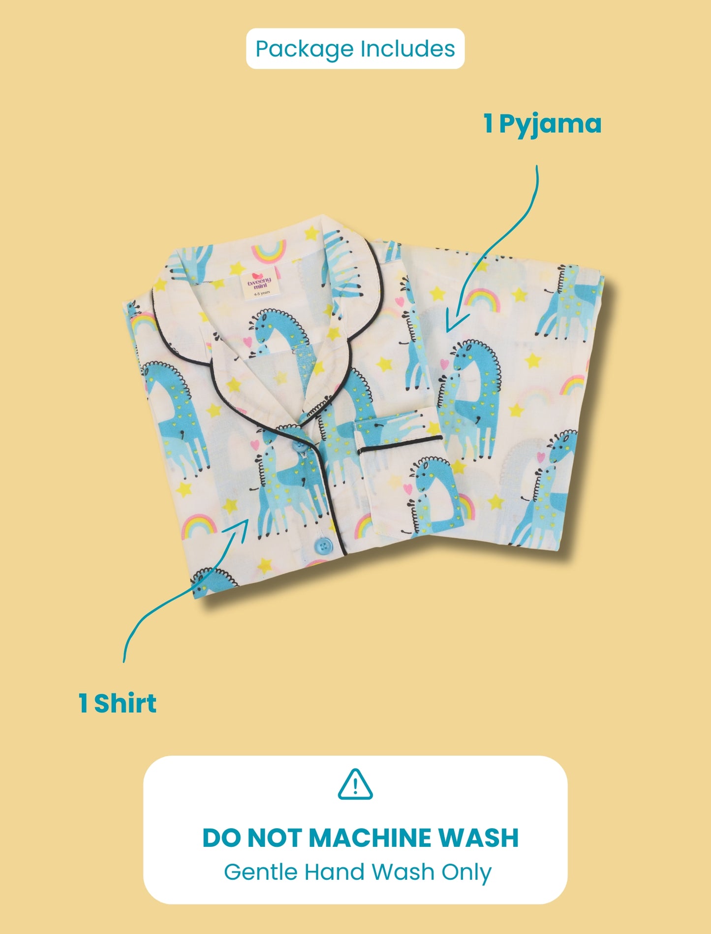 Giffy Love Pure Cotton Nightdress for Girls Kids (Full Sleeves, Blue) - Tweeny Mini