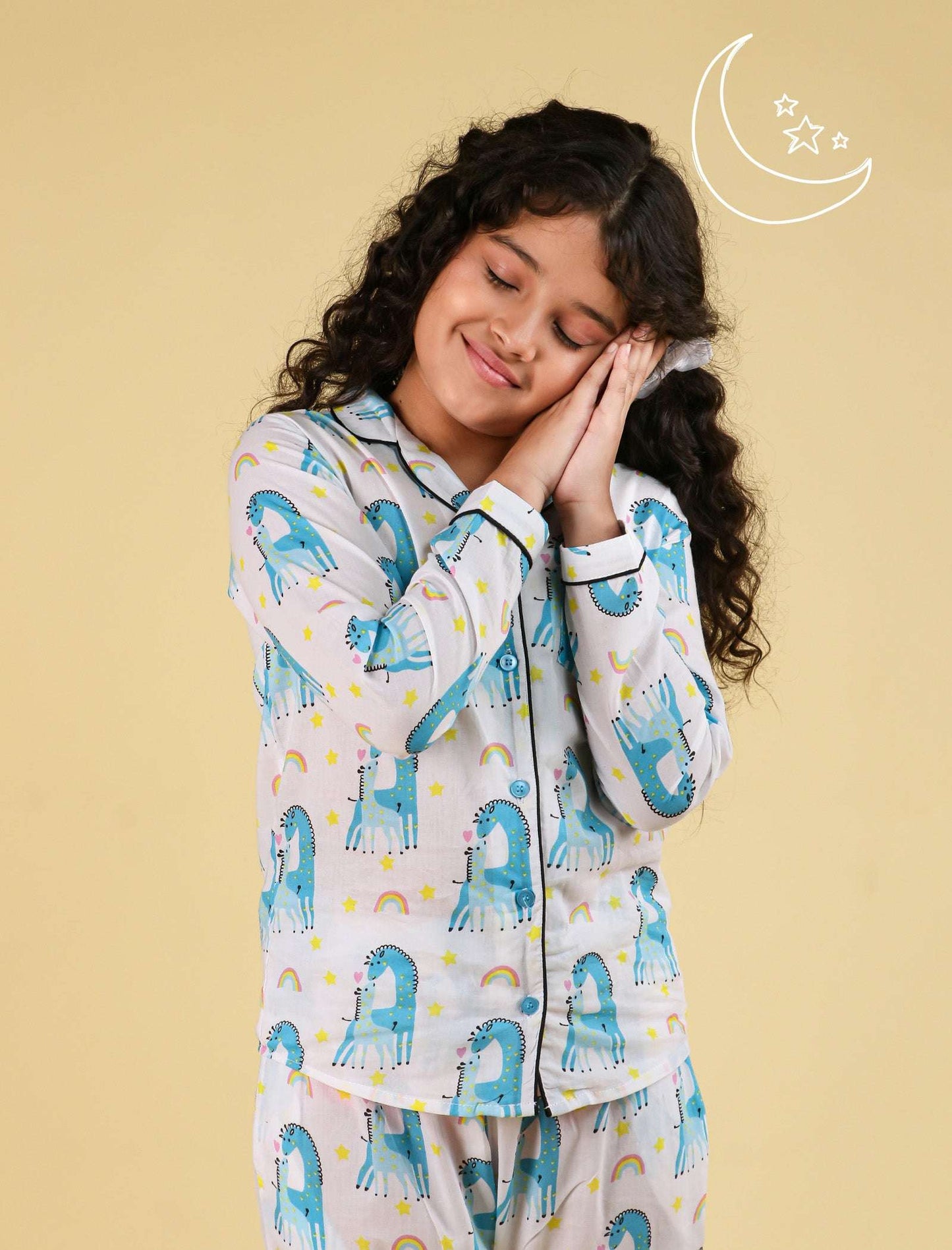 Giffy Love Pure Cotton Nightdress for Girls Kids (Full Sleeves, Blue) - Tweeny Mini